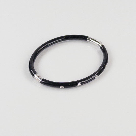 SOHO 3mm Sterling Silver and Black Enamel Bracelet with Diamonds (0.10ctw)