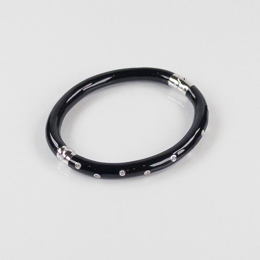 SOHO 5mm Sterling Silver and Black Enamel Bracelet with Diamonds (0.12ctw)