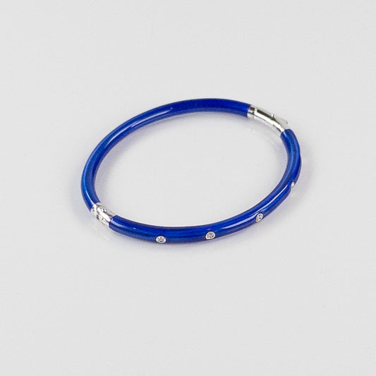 SOHO 3mm Sterling Silver and Cobalt Blue Enamel Bracelet with Diamonds (0.10ctw)