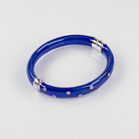 SOHO 9mm Sterling Silver and Cobalt Blue Enamel Bracelet with Diamonds (0.12ctw)