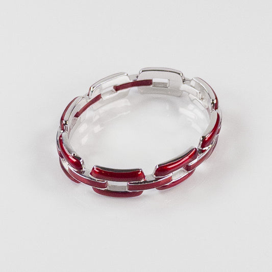 SOHO Sterling Silver and Ruby Red Enamel Chain Link Hinged Bangle Bracelet