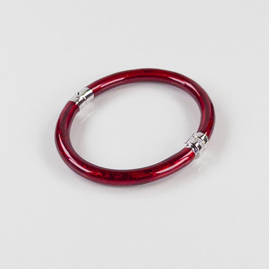 SOHO 5mm Sterling Silver and Ruby Red Foliage Enamel Bracelet with Diamond Station (.08ctw)