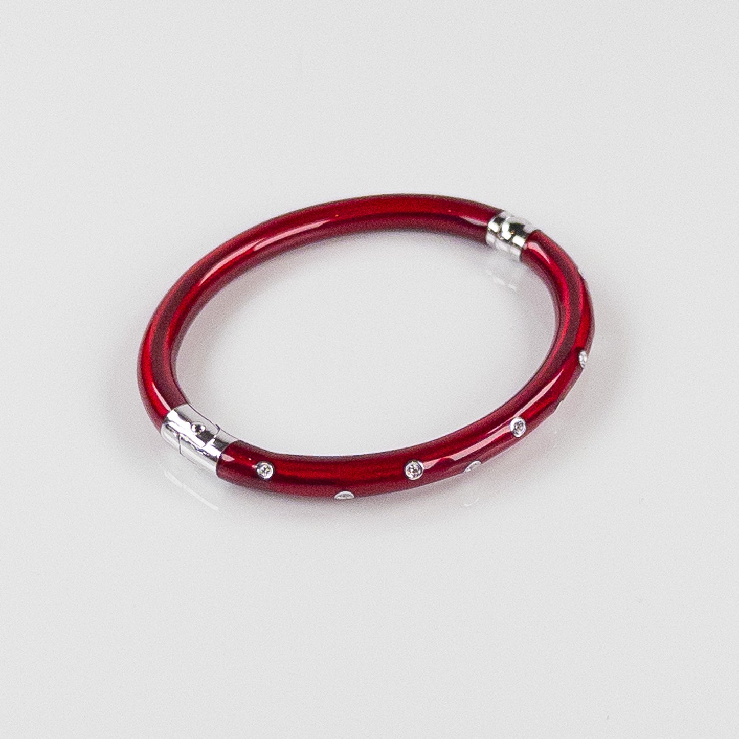 SOHO 5mm Sterling Silver and Ruby Red Enamel Bracelet with Diamonds (0.12ctw)