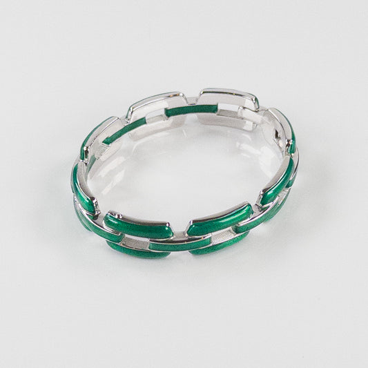 SOHO Sterling Silver and Emerald Green Enamel Chain Link Hinged Bangle Bracelet