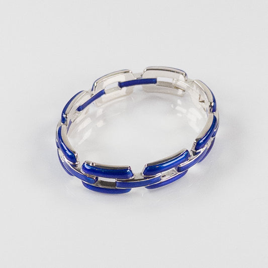 SOHO Sterling Silver and Cobalt Blue Enamel Chain Link Hinged Bangle Bracelet