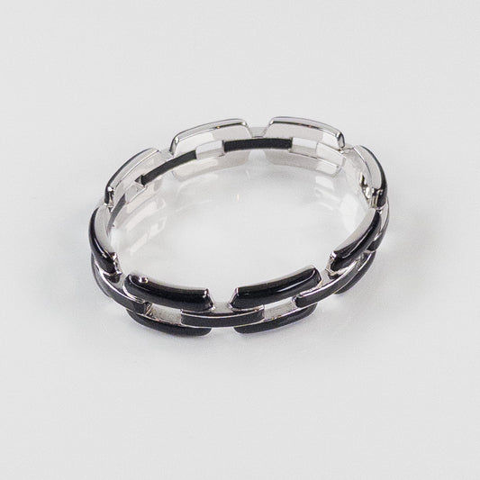 SOHO Sterling Silver and Black Enamel Chain Link Hinged Bangle Bracelet