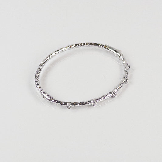 SOHO 3mm Hammered Sterling Silver Bracelet with Diamonds (0.10ctw)