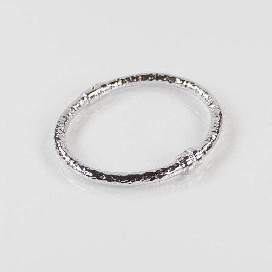 SOHO 5mm Hammered Sterling Silver Bracelet with Diamond Station (0.08ctw)