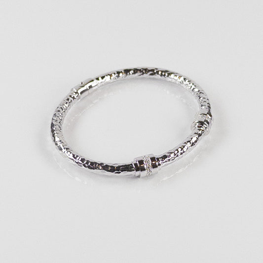 SOHO 5mm Hammered Sterling Silver Bracelet with Two Diamond Stations (0.16ctw)