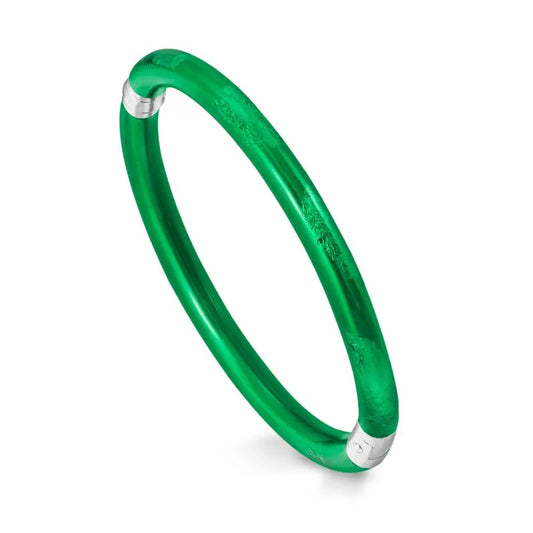 SOHO 5mm Sterling Silver and Emerald Green Foliage Enamel Bracelet