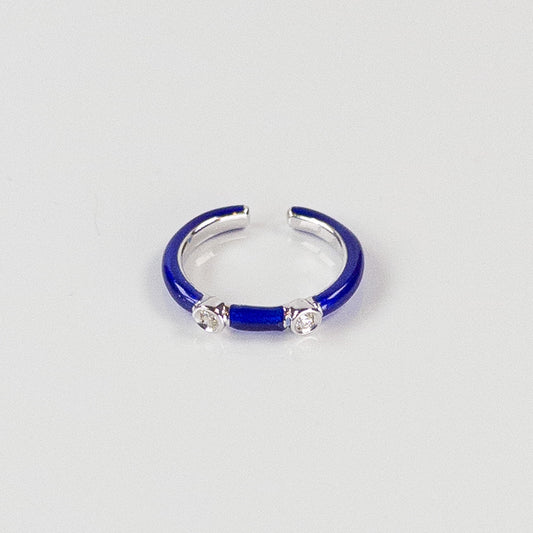 SOHO Sterling Silver and Cobalt Blue Enamel Ring with Two Diamonds (0.06tcw)