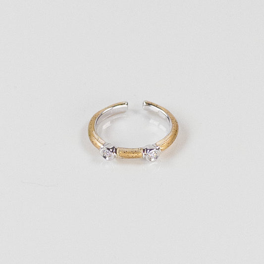 SOHO Sterling Silver and Gold Enamel Ring with Two Diamonds (0.06ctw)