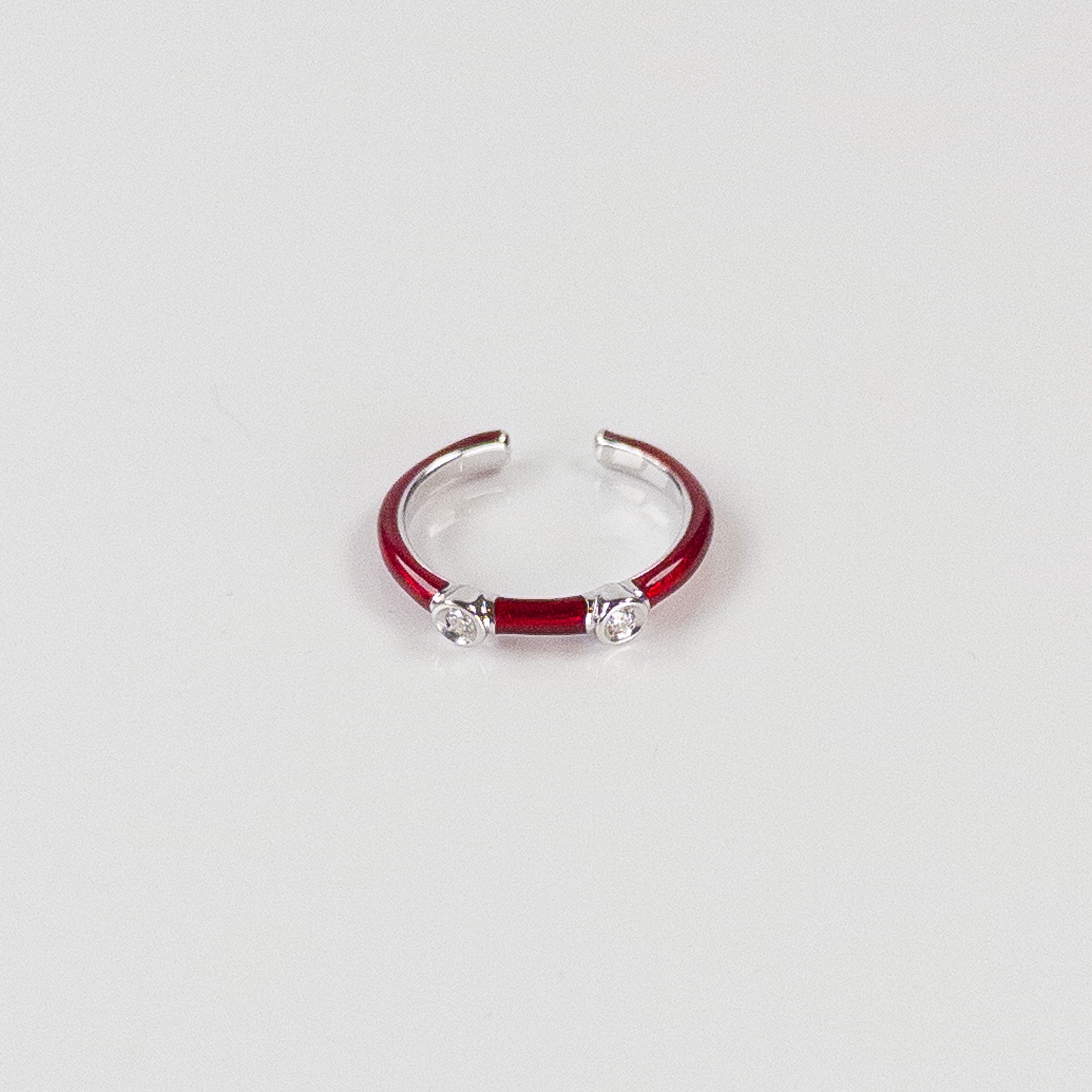 SOHO Sterling Silver and Ruby Red Enamel Ring with Two Diamonds (0.06c ...