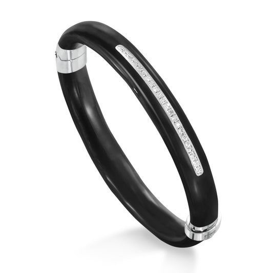 SOHO 9mm Sterling Silver and Black Enamel Bracelet with Diamonds (0.23CTW)