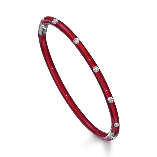 SOHO 3mm Sterling Silver and Ruby Red Enamel Bracelet with Diamonds (0.10ctw)