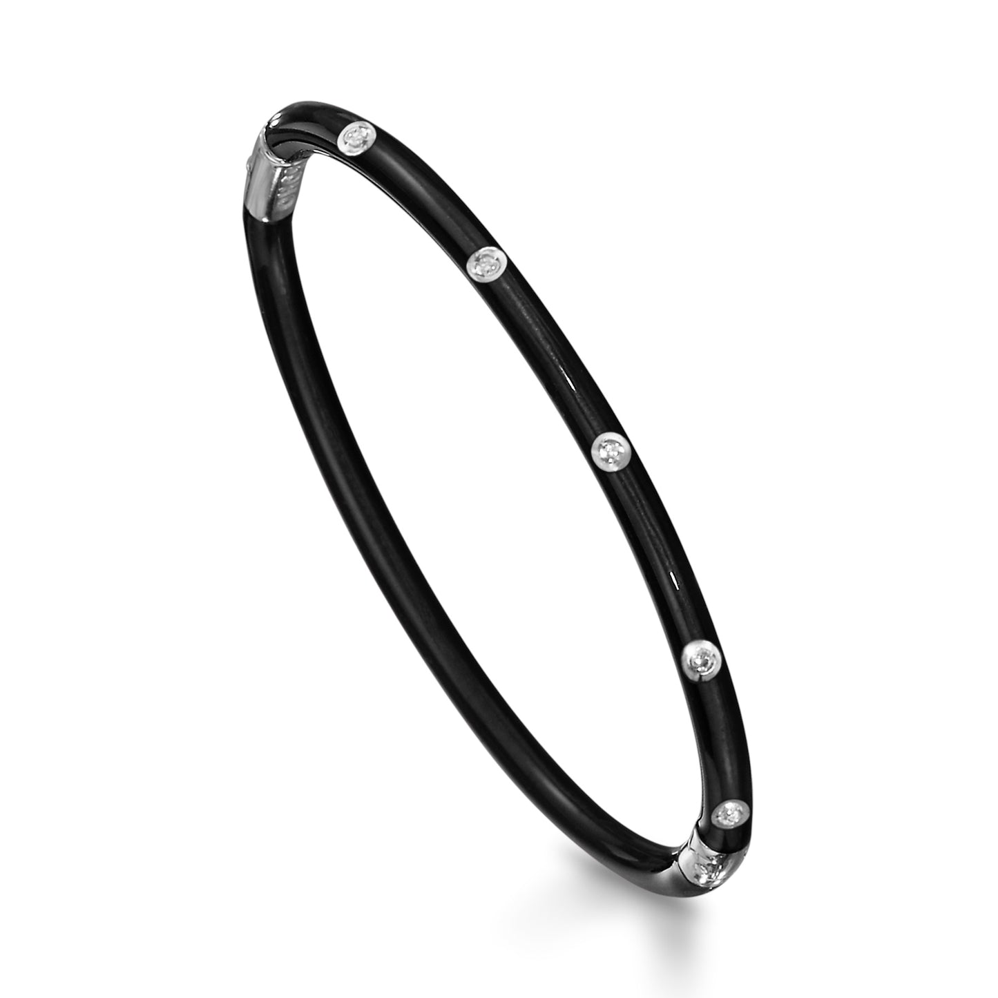 SOHO 3mm Sterling Silver and Black Enamel Bracelet with Diamonds (0.10ctw)