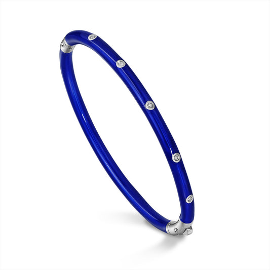 SOHO 3mm Sterling Silver and Cobalt Blue Enamel Bracelet with Diamonds (0.10ctw)