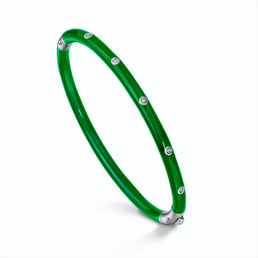 SOHO 3mm Sterling Silver and Emerald Green Enamel Bracelet with Diamonds (0.10ctw)