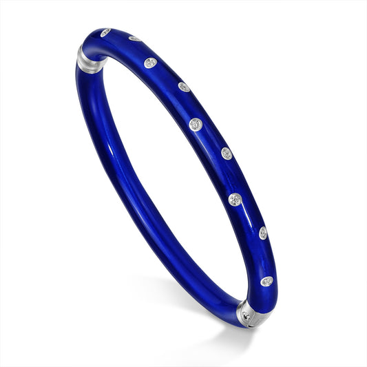 SOHO 5mm Sterling Silver and Cobalt Blue Enamel Bracelet with Diamonds (0.12ctw)