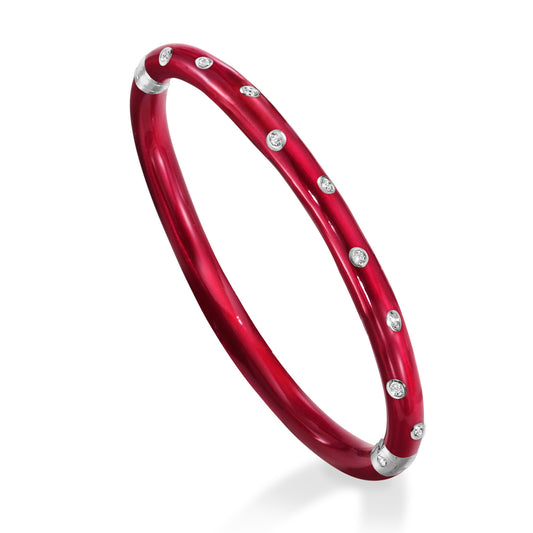 SOHO 5mm Sterling Silver and Ruby Red Enamel Bracelet with Diamonds (0.12ctw)