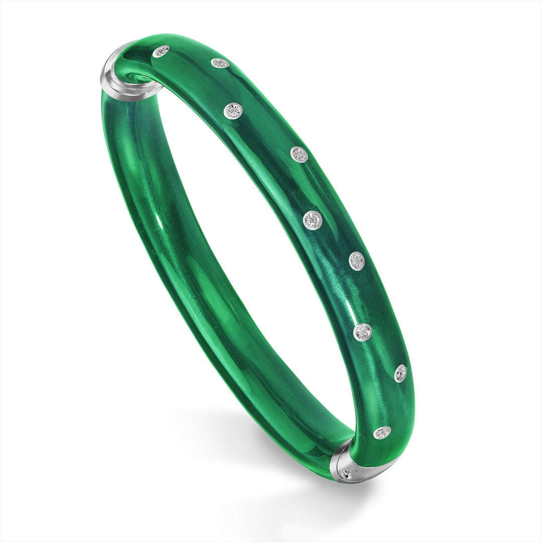 SOHO 9mm Sterling Silver and Emerald Green Enamel Bracelet with Diamonds (0.12ctw)